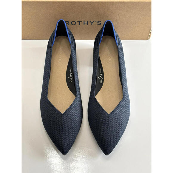 Rothy's The High Point Block Heel Women's 12 Navy Herringbone Knit Shoes NEW - Picture 5 of 15